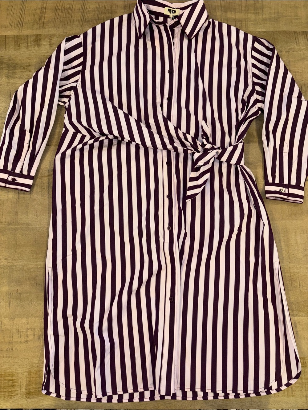 FRNCH Audry Striped Button-Front Dress Bow Tie Pink Purple Large NWT 100% Cotton - Picture 5 of 10